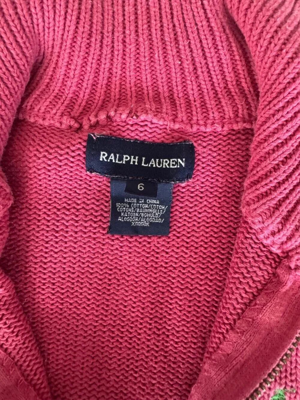 Ralph Lauren Girls Dark Pink Cotton Zip Sweater Cardigan, Size 6